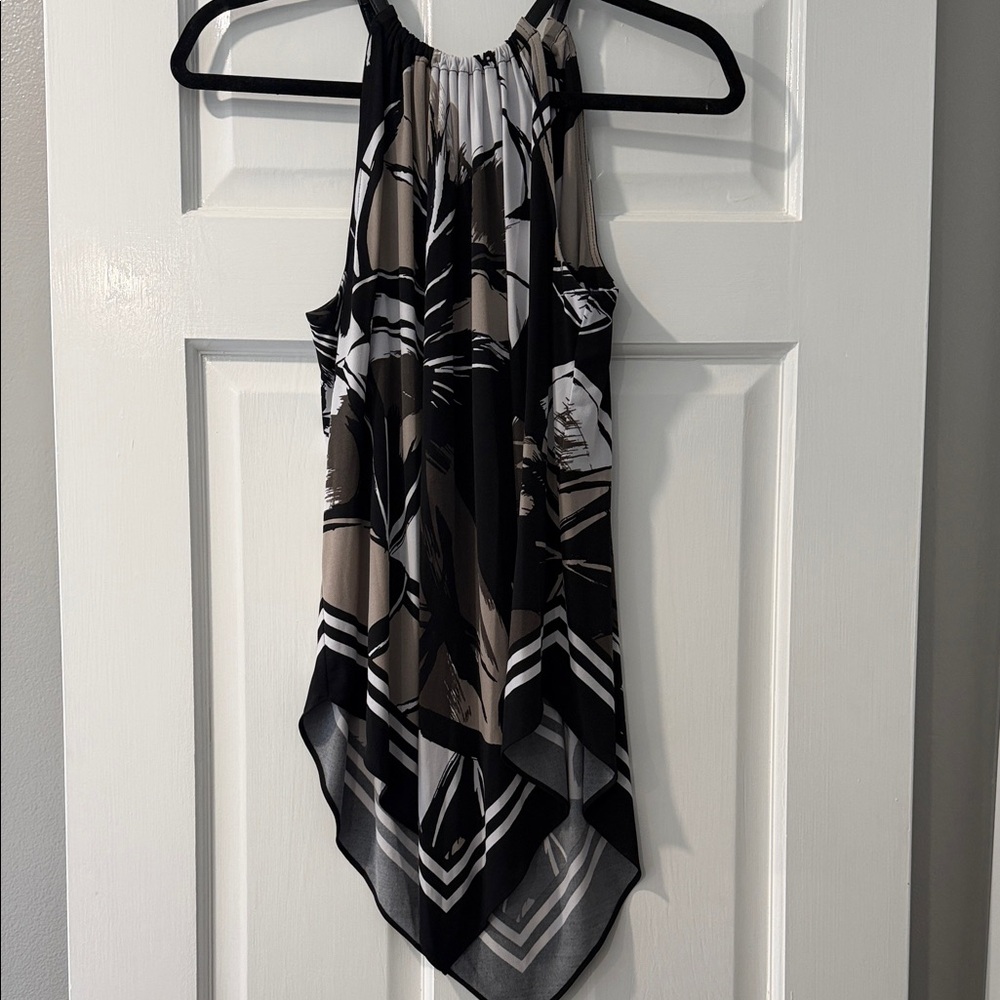 Alfani Black and Tan Abstract Sleeveless Tunic Top - Picture 2 of 3